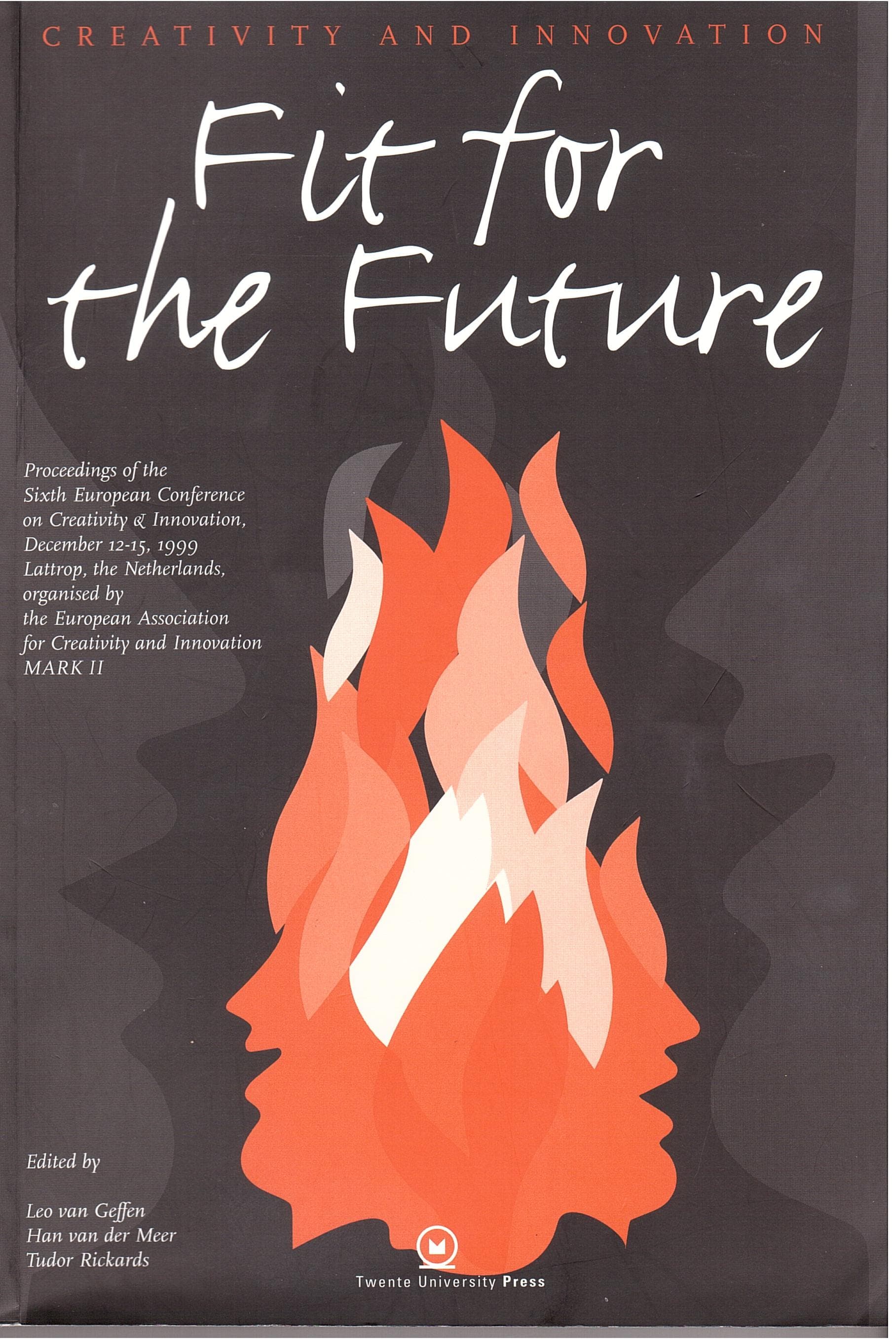 Boekomslag van "Fit for the Future" met een gestileerde oranje vlam die twee gezichtsprofielen vormt.